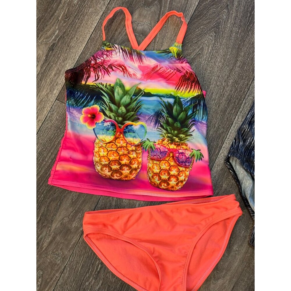 GIRLS SUMMER LOT SWIMWEAR SIZE 7-8 MULTICOLORED SWIMSET ONE PIECE - Picture 4 of 7